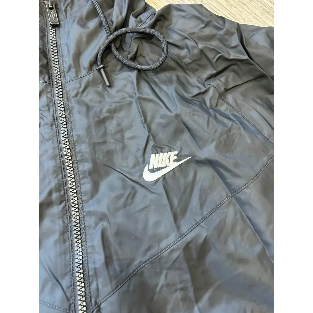Nike Windrunner Jacket Mens Medium Tall Black Zip Hooded Mesh Lined Windbreaker